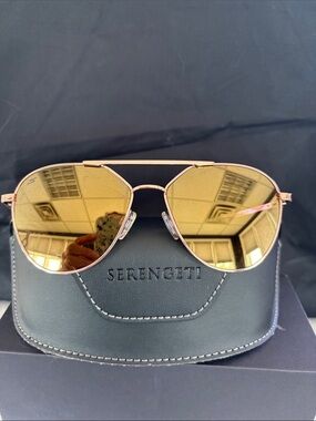 Serengeti Men’s Rose Gold Aviator Sunglasses with Gold Mirrors
